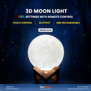 3D LED Moon Lamp – Rechargeable Touch & Remote Control Night Light