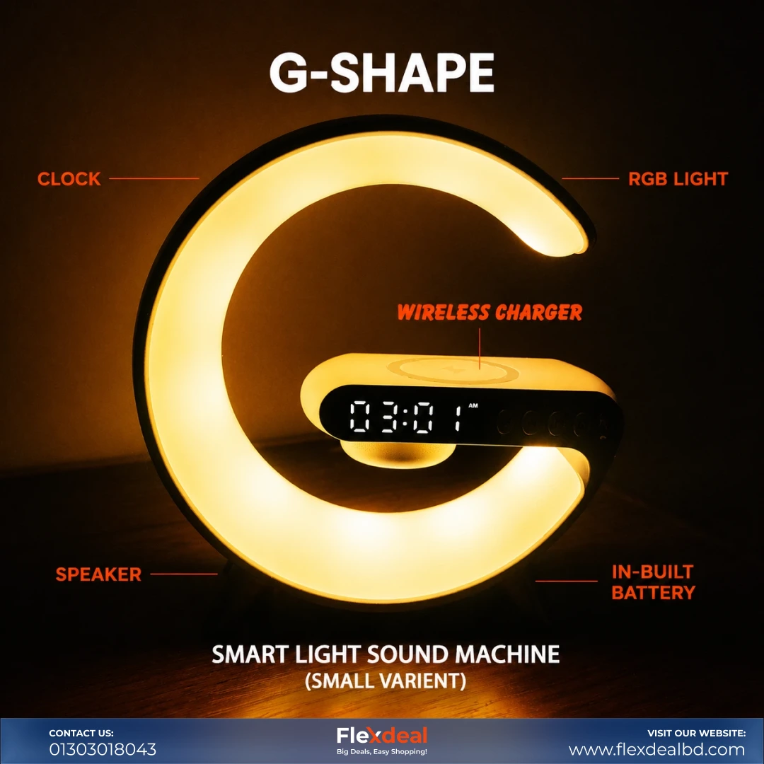 IlluminGlo G-Shaped Smart Table Lamp with Wireless Charger & Bluetooth Speaker