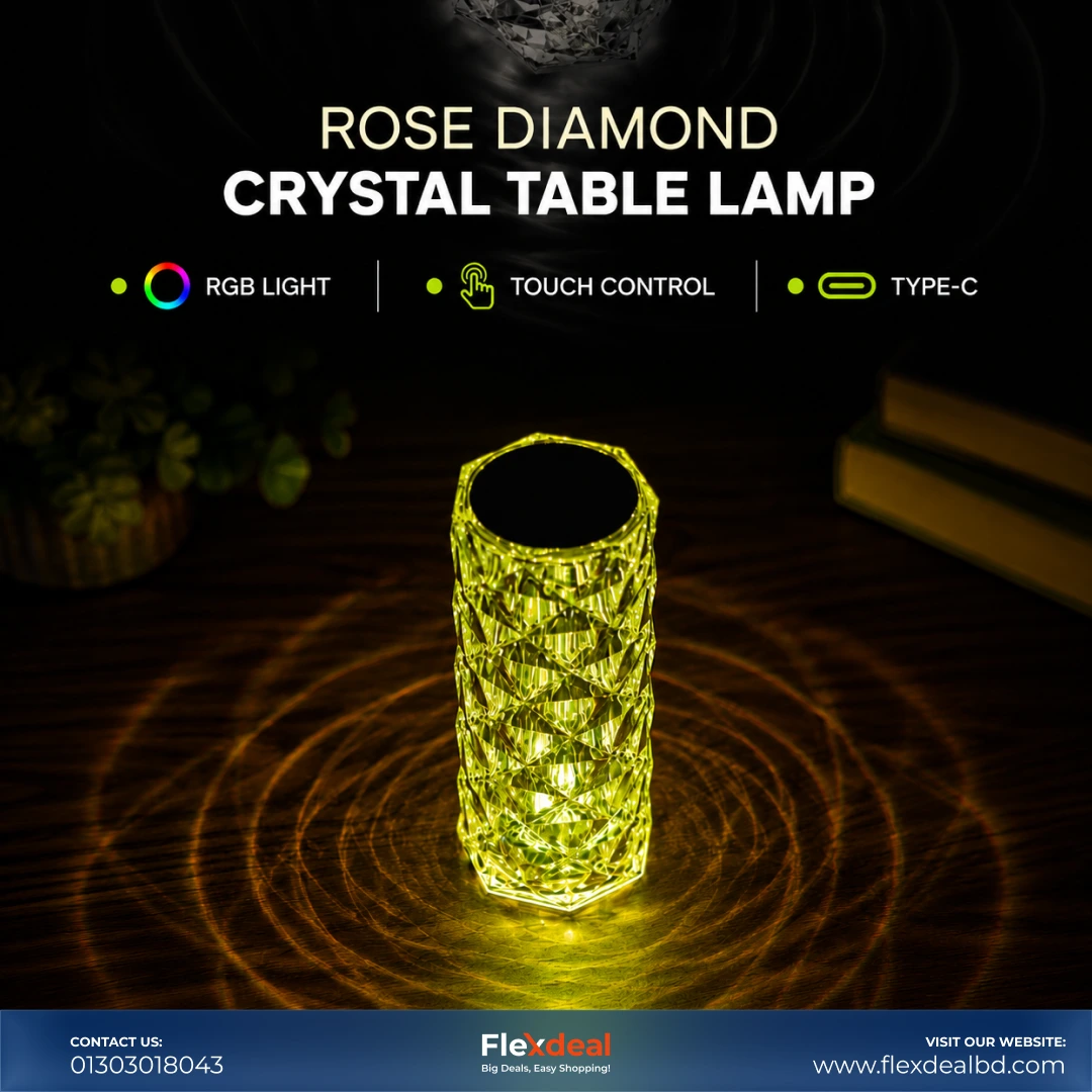 Rechargeable Crystal Table Lamp with Touch & Remote Control | 16 RGB Colors