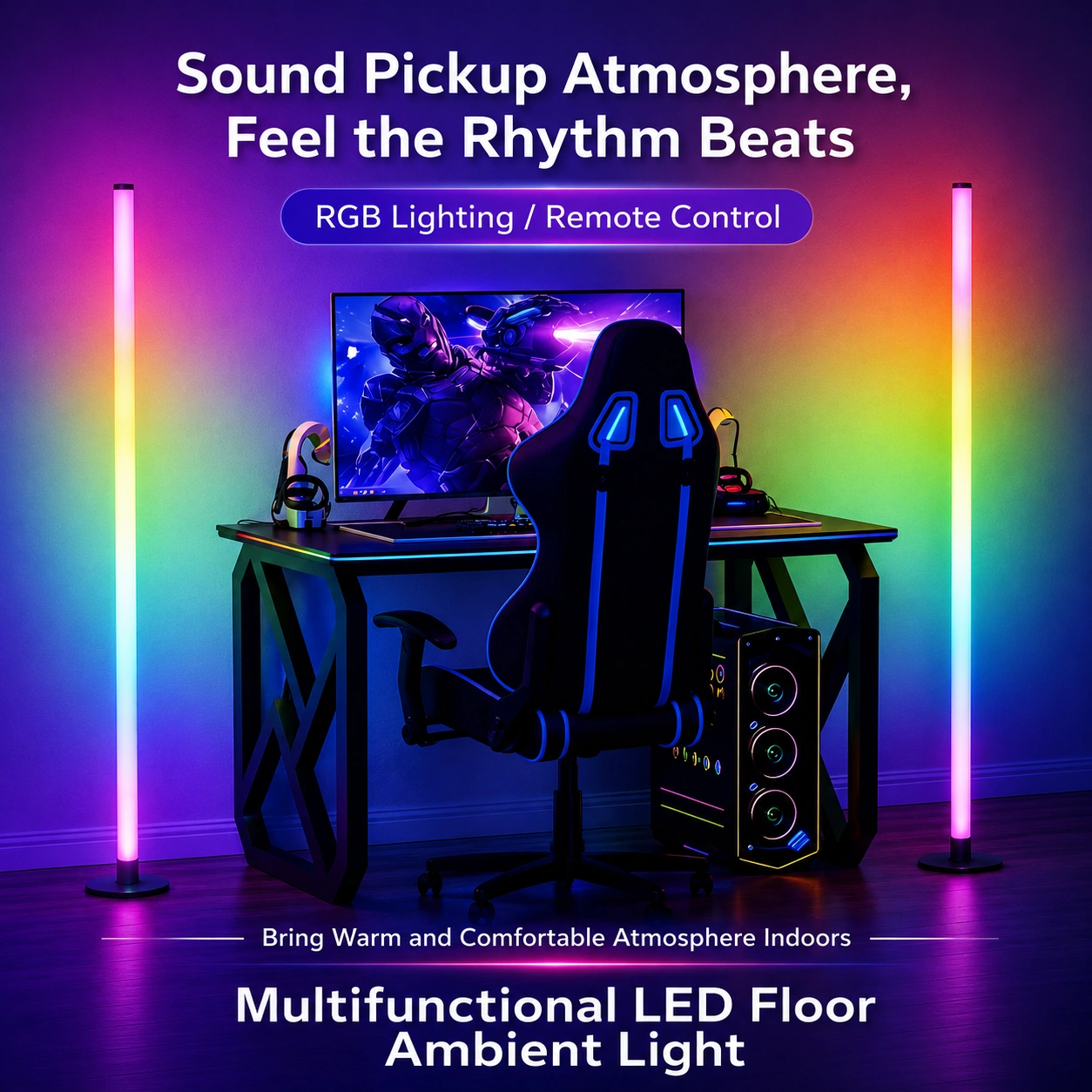 360° RGB LED Floor Lamp with Music Sync – Smart Corner Ambient Light with App & Remote Control
