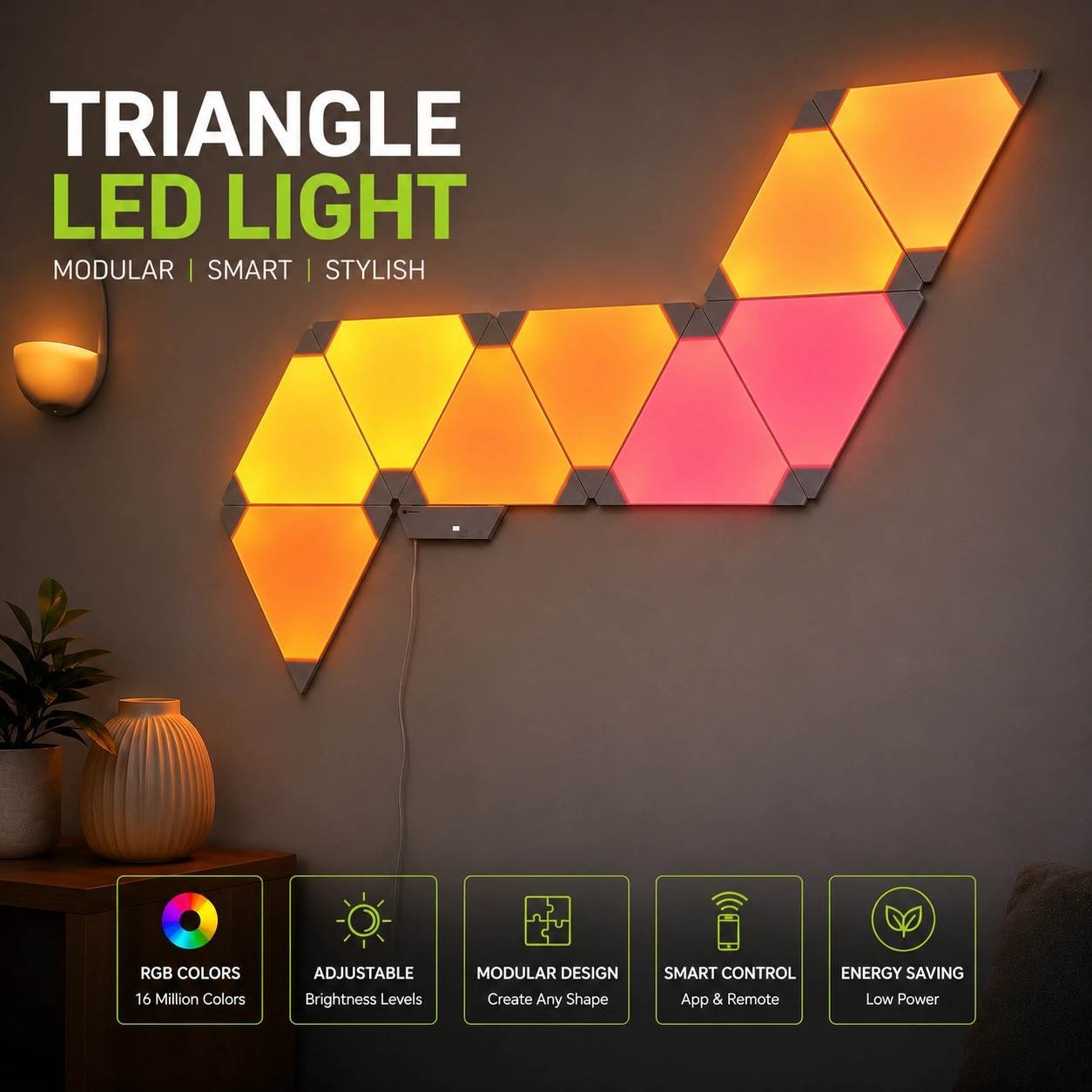 Premium RGB Triangle Panel Light Bangladesh | Smart WiFi LED Wall Light with App & Voice Control