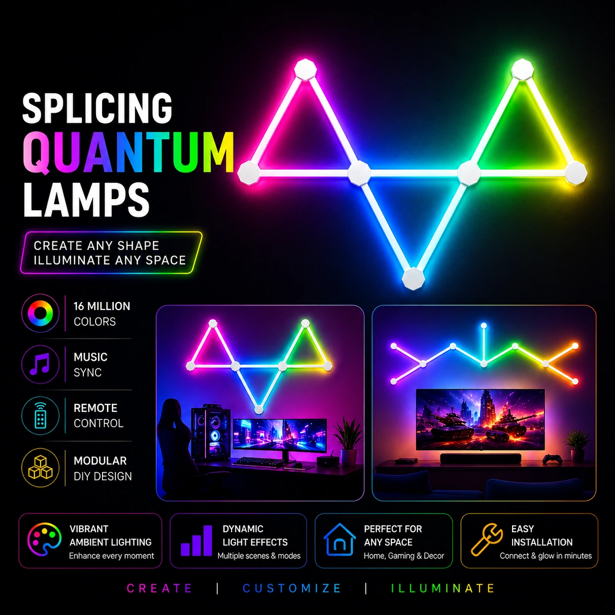 Modular Smart RGB Wall Light Bars BD | DIY Gaming LED Wall Lights with App Control & Music Sync