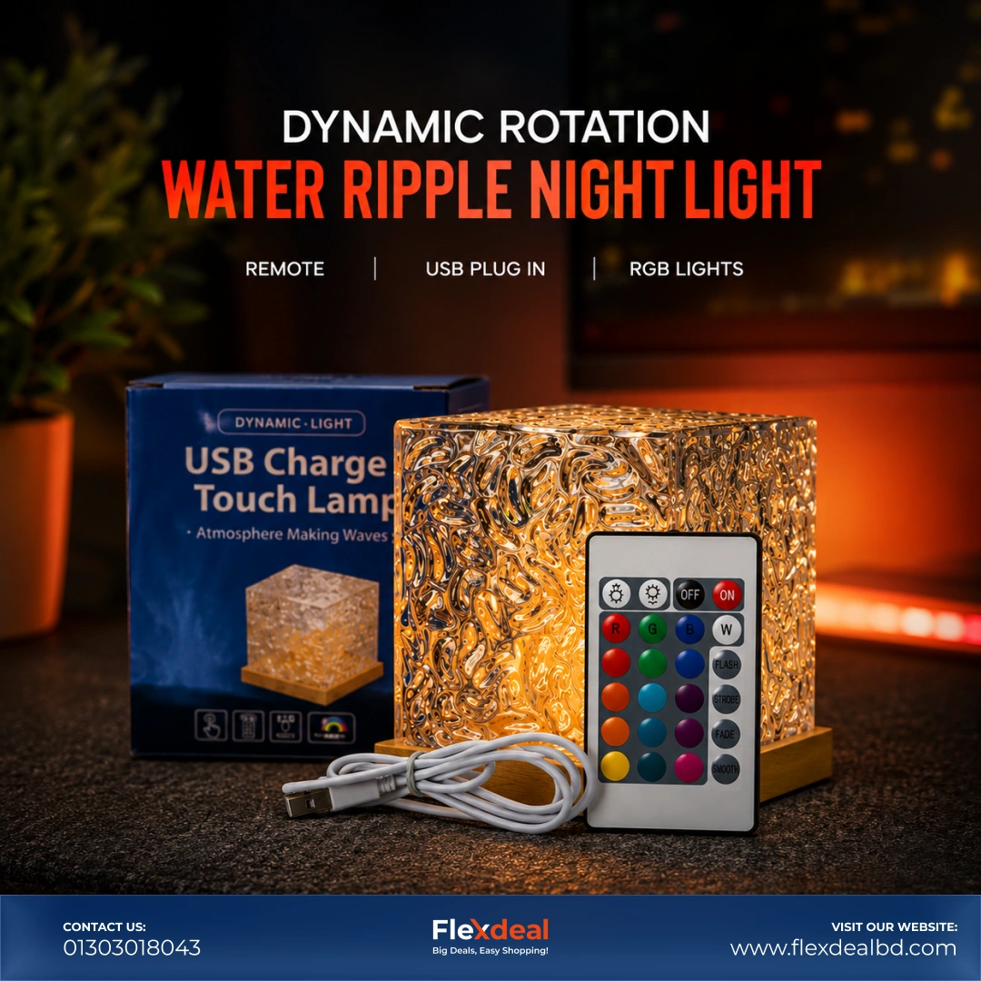 Dynamic Water Ripple Night Light – 360° Rotating Ocean Wave Projector with Remote Control