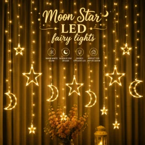 Moon Star LED Fairy Curtain Lights – Warm White Decorative Hanging Lights