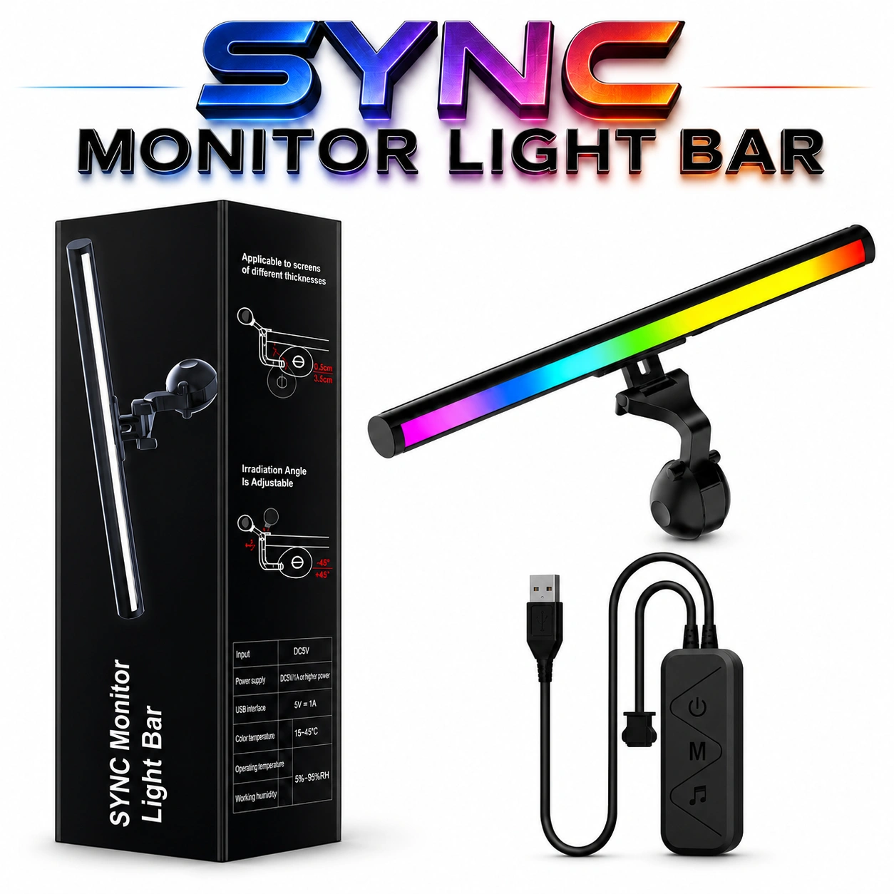 PC Sync Monitor Light Bar with ARGB Backlight – Eye Care USB Gaming Monitor Lamp