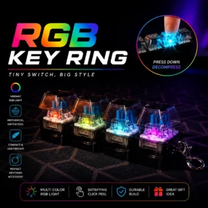 RGB Mechanical Key Ring with LED Light | USB Rechargeable Clicky Gaming Keychain