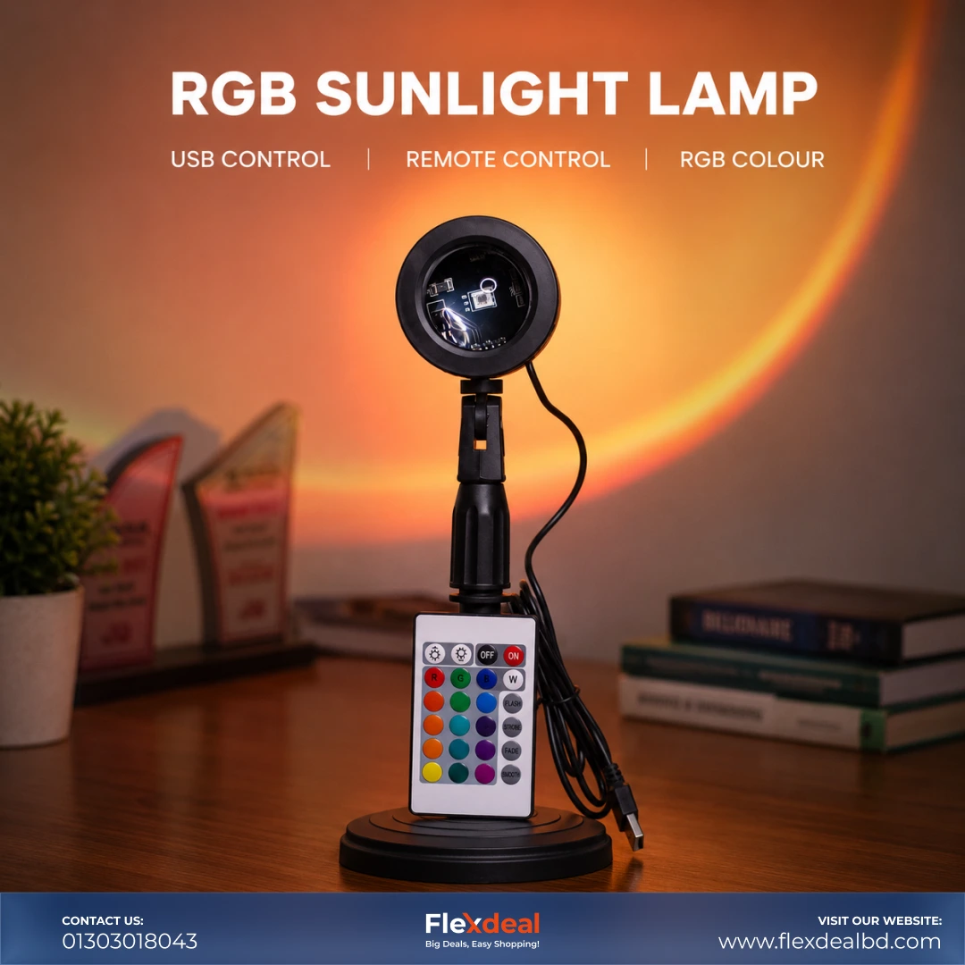 RGB Sunset Projection Lamp – 16 Colors LED Mood Light with Remote Control
